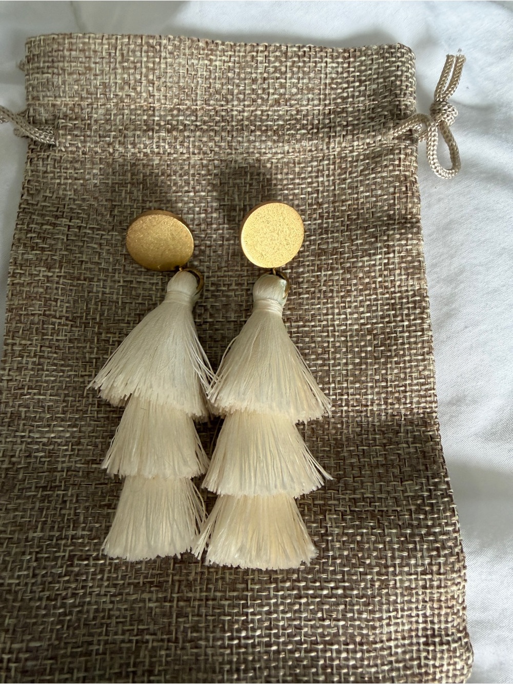 Ivory Tiered Tassel Earrings with Gold Studs